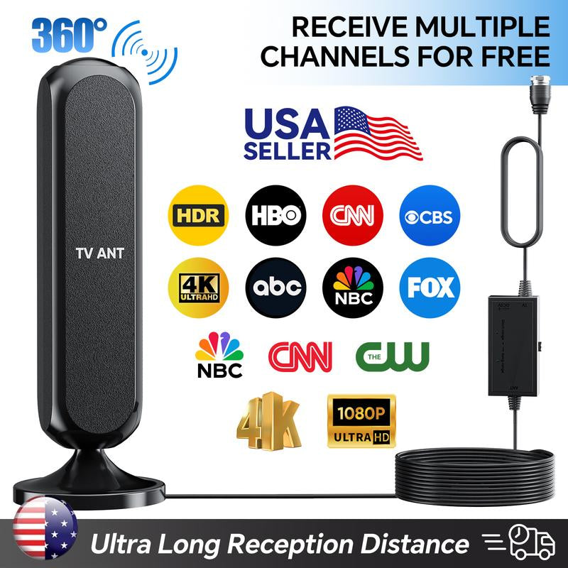 HIDB TV Antenna Digital for Smart TV HD Antena Indoor 4K 360° Signal Amplified Strong Magnetic Base Indoor TV Antenna for Easy Long Range Reception Installation No Monthly Bill Ultra Long Reception Distance, Outdoorfun