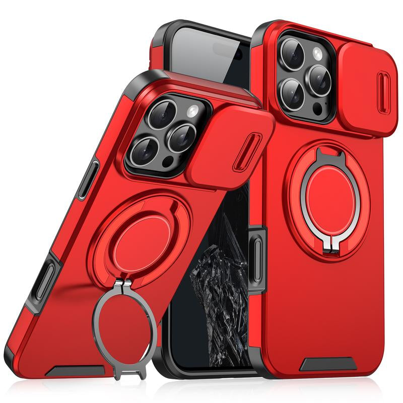 For Iphone 17 16 15 14 13 12 Pro Max with Camera Protector Case, 360 Rotated Ring Kickstand Holder Military Grade Shockproof Protective Cover