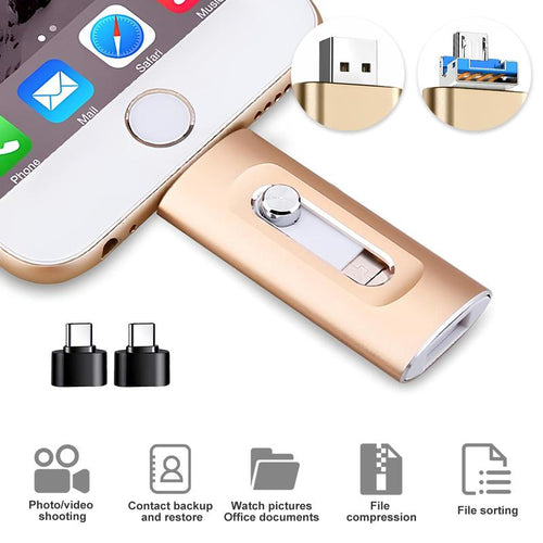 3 in 1 Flash Drive,High Speed USB 3.0 Memory Storage,Otg Flash Pen Drive with Free Type-C Adapter for Iphones/Android/Pc and More Devices,64Gb/128Gb/256Gb Photo Stick USB Memory Stick Storage for Photos and Videos Backup