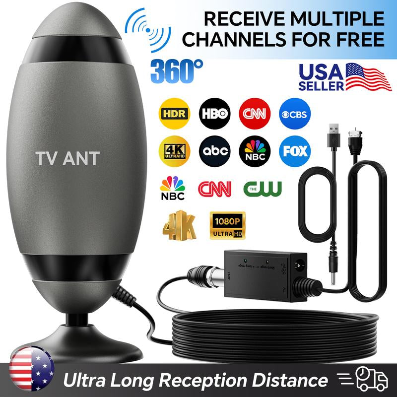 HIDB TV Antenna Digital for Smart TV HD Antena Indoor 4K 360° Signal Amplified Strong Magnetic Base Indoor TV Antenna for Easy Long Range Reception Installation No Monthly Bill Ultra Long Reception Distance, Outdoorfun