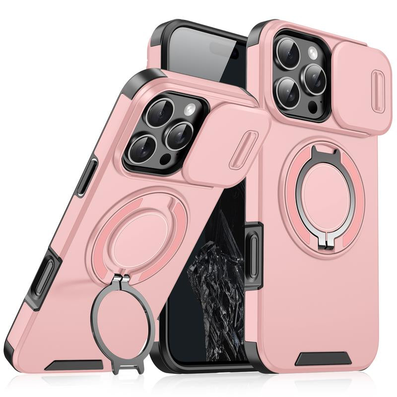 For Iphone 17 16 15 14 13 12 Pro Max with Camera Protector Case, 360 Rotated Ring Kickstand Holder Military Grade Shockproof Protective Cover