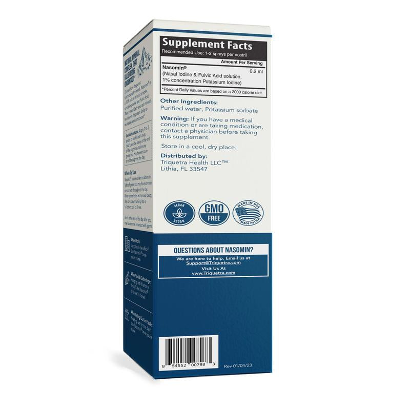 Nasomin Nasal Iodine – Nasal Cleanse– Neutralize Nose - Iodine + Fulvic Acid Blend -100% Natural Mineral Complex – (2 Oz. Bottle+Nasal Sprayer) Oral Daily