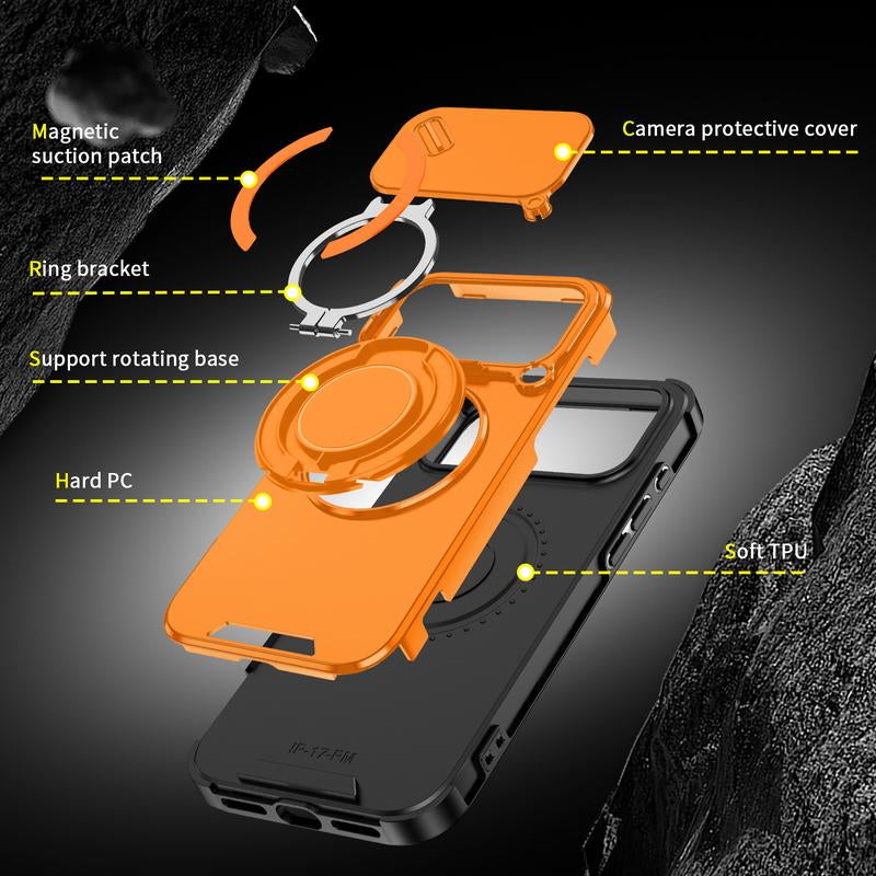 For Iphone 17 16 15 14 13 12 Pro Max with Camera Protector Case, 360 Rotated Ring Kickstand Holder Military Grade Shockproof Protective Cover