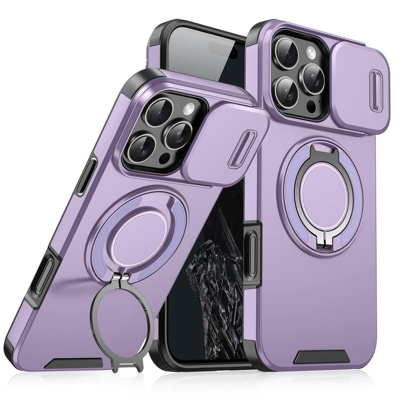 For Iphone 17 16 15 14 13 12 Pro Max with Camera Protector Case, 360 Rotated Ring Kickstand Holder Military Grade Shockproof Protective Cover