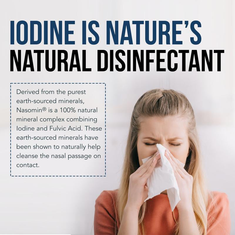Nasomin Nasal Iodine – Nasal Cleanse– Neutralize Nose - Iodine + Fulvic Acid Blend -100% Natural Mineral Complex – (2 Oz. Bottle+Nasal Sprayer) Oral Daily