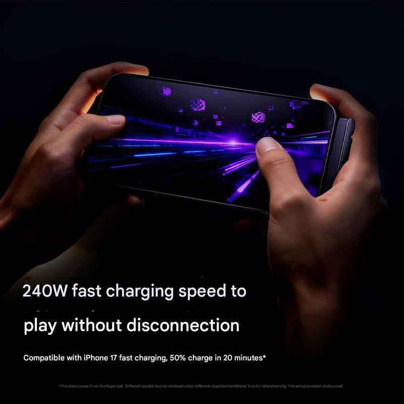 Basemo Invisible Holder Charger Cable with Stand, 240W Super Fast Charging 2-In-1 Fast Charging Cord & Phone Stand for Gaming, Office, Car Travel, Compatible with Iphone Samsung Type-C Charging Cable Black